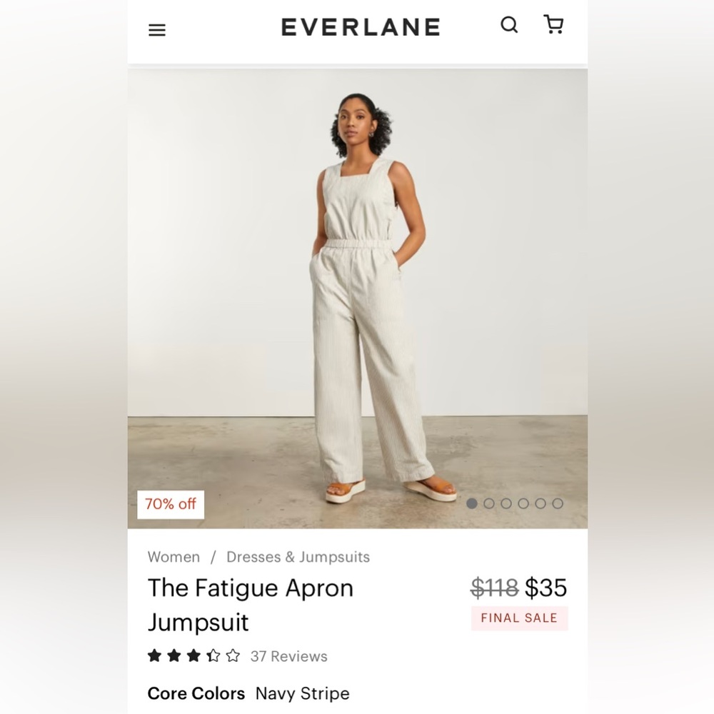 Everlane fatigue jumpsuit linen navy stripe